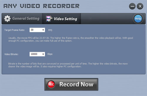 Setting Window of Any Video Recorder